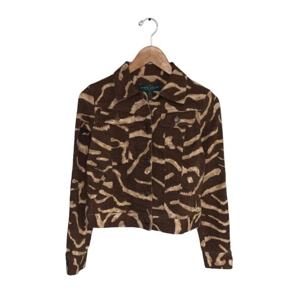 Lauren Ralph Lauren Vintage Denim Jacket Women’s Size Small P Brown Animal Print - Picture 1 of 11